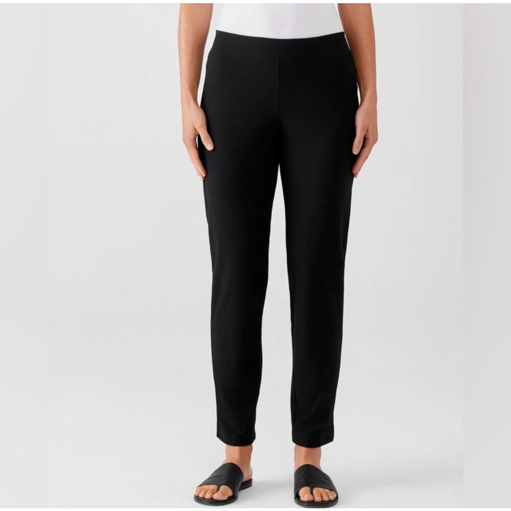 Eileen Fisher Size L‎ Pants Stretch Crepe Ankle Trousers Elastic Waist Pull On